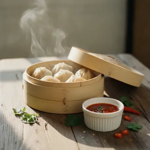 Bouchons créoles fumants dans leur panier vapeur, avec de la sauce piment