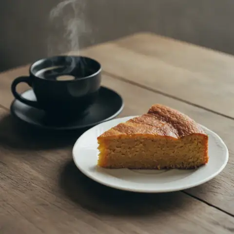 Part de gâteau patate maison servie avec un café